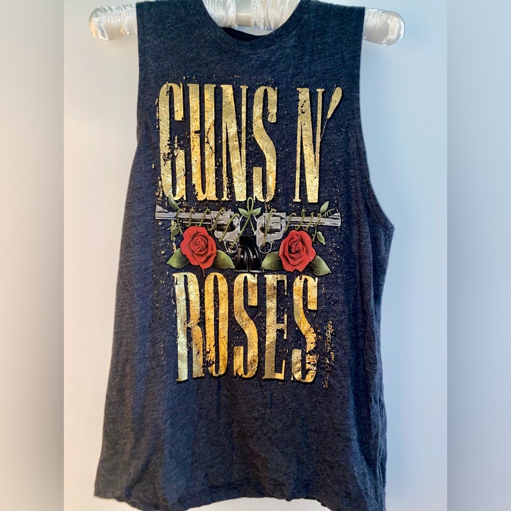 Forever 21 Dark Gray Guns N' Roses Graphic Tank with Gold and Red Print - Picture 2 of 3